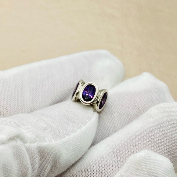 EUC Pandora 790311ACZ Sterling Silver w/ Amethyst Zirconia Oval Lights Charm - Picture 3 of 8